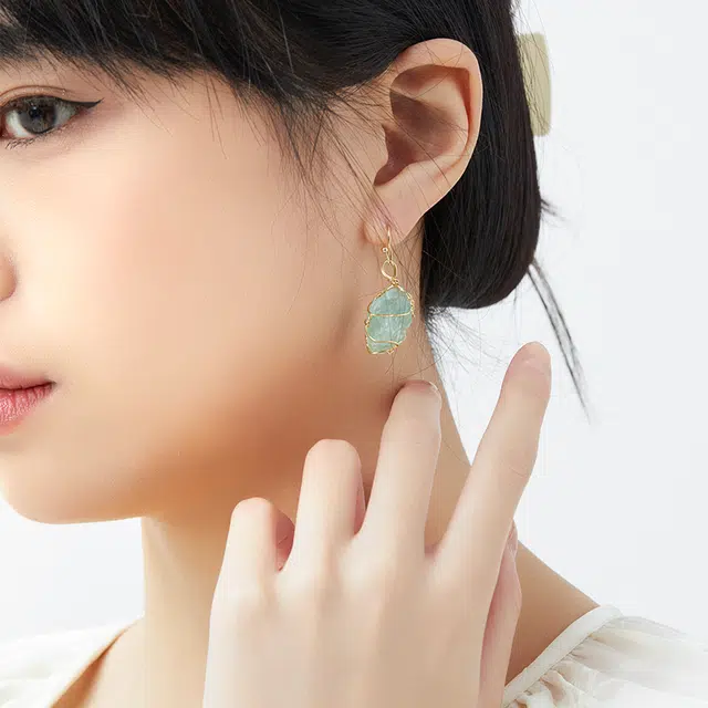六珍堂 原创设计感小清新国潮 水晶 玉石耳环 女款