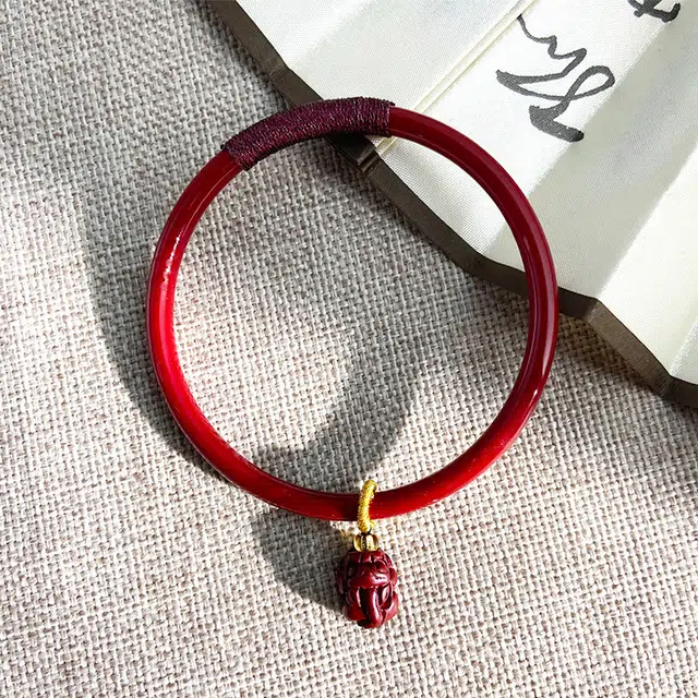 六珍堂 金蝉 细条喜庆复古 琉璃 玉石手镯 女款