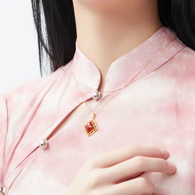 六珍堂 方糖复古中国风菱形优雅 玛瑙 玉石项链 男女同款情侣款
