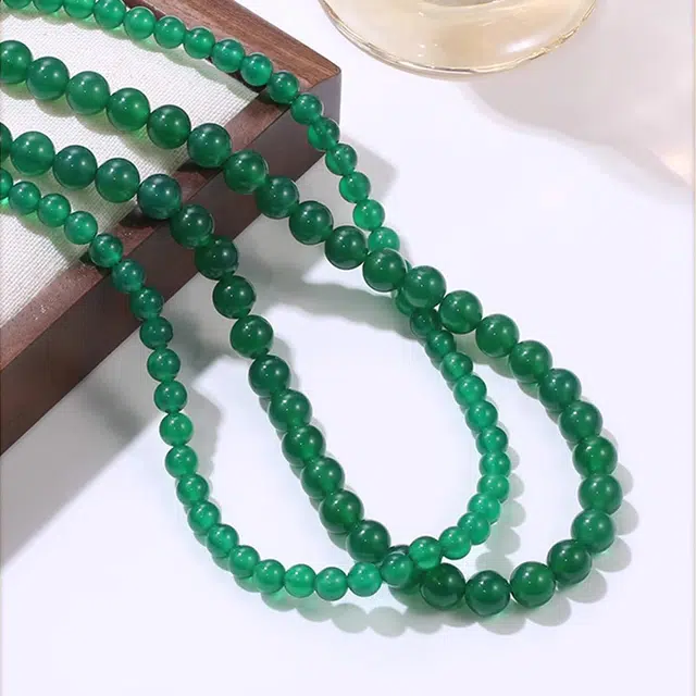 六珍堂 新中式个性国风气质绿可叠戴串珠轻奢高级设计感复古锁骨链 玉髓 项链 女款