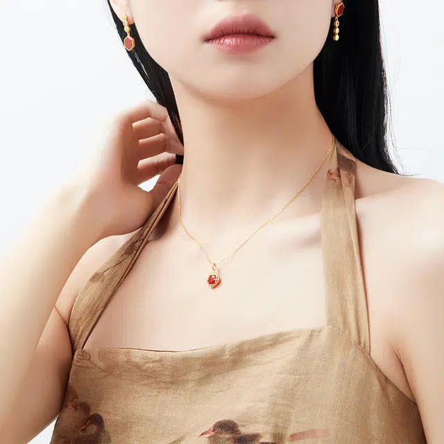 六珍堂 蛋面 复古中国风设计感 几何型圆形气质 玛瑙 玉石项链 男女同款情侣款