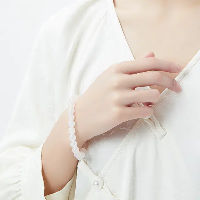 六珍堂 玫瑰马粉圆珠新中式双色粉白玫瑰 水晶 玉石手串 女款