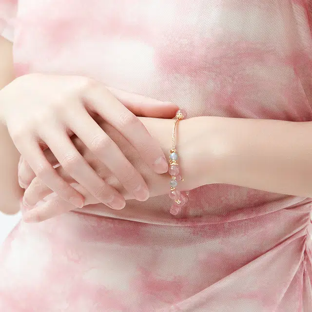 六珍堂 新中式 小清新 甜美蝴蝶结 水晶 玉石手串 女款