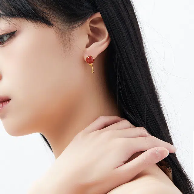 六珍堂 复古郁金香 新中式轻奢设计感 玛瑙 玉石耳钉 女款