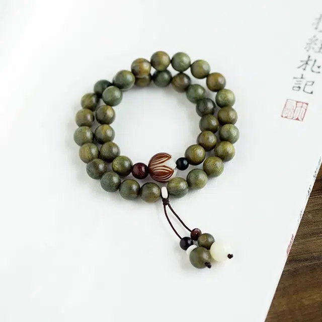 六珍堂 新中式森系绿檀双圈佛珠菩提根 檀木 木作手串 男女同款情侣款 绿檀 父亲 节 礼 物