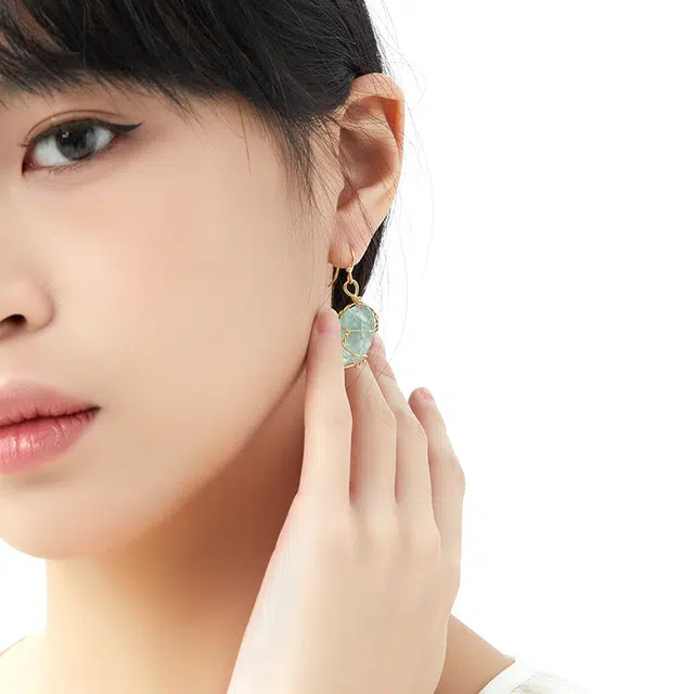 六珍堂 原创设计感小清新国潮 水晶 玉石耳环 女款