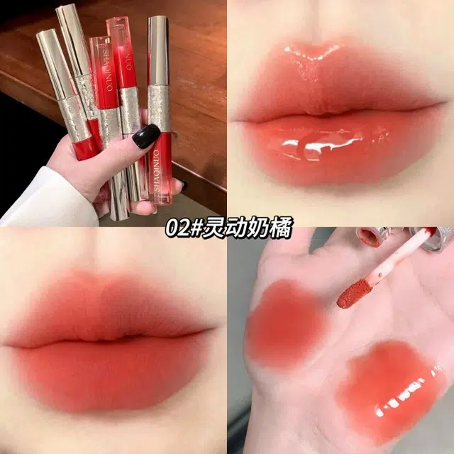 莎琪诺 炫色双头唇哑光雾面不易掉色持妆口红雨衣水光唇釉 镜面 易上色