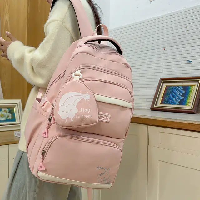 泰克森 纯色简约刺绣字母休闲拼接 尼龙 双肩包 常规 男女同款情侣款 黑色/蓝色/粉色/绿色/紫色