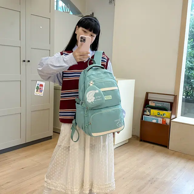 泰克森 纯色简约刺绣字母休闲拼接 尼龙 双肩包 常规 男女同款情侣款 黑色/蓝色/粉色/绿色/紫色