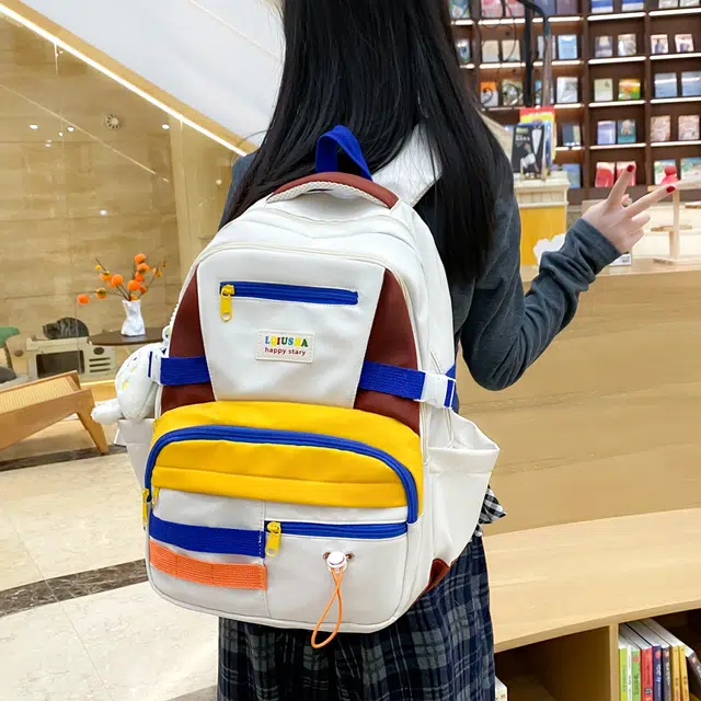 泰克森 大容量休闲简约出行 尼龙 双肩包 男女同款情侣款 黑色/黄色/蓝色/粉色