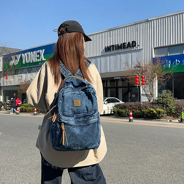 泰克森 大容量 潮流 时尚 牛仔布 双肩包 男女同款情侣款 黑色/浅蓝色/蓝色