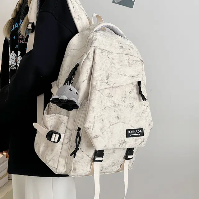 泰克森 百搭轻便拉链开合 尼龙 双肩包 女款 米白色/黑色/酒红色/绿色
