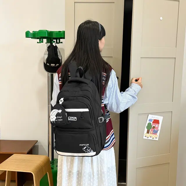 泰克森 纯色简约刺绣字母休闲拼接 尼龙 双肩包 常规 男女同款情侣款 黑色/蓝色/粉色/绿色/紫色
