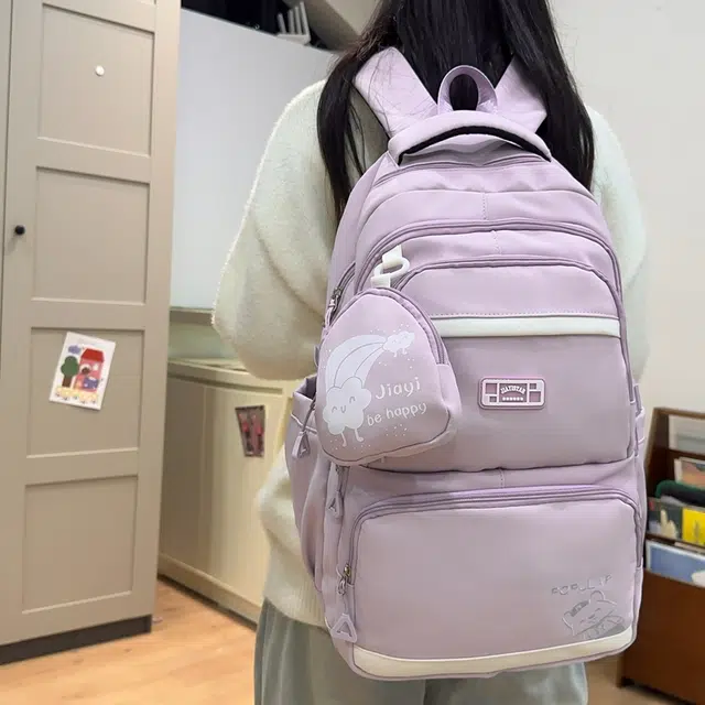 泰克森 纯色简约刺绣字母休闲拼接 尼龙 双肩包 常规 男女同款情侣款 黑色/蓝色/粉色/绿色/紫色