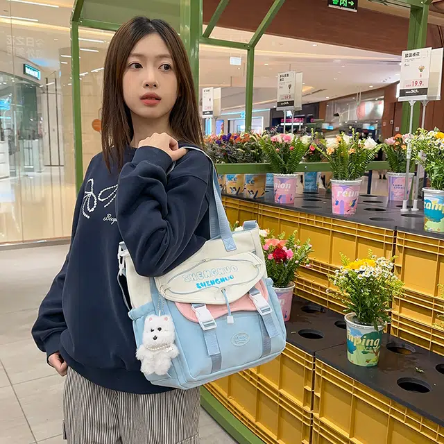 泰克森 日系复古少女斜挎包韩版手提 尼龙 单肩包 男女同款情侣款 多色