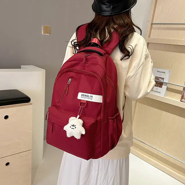 泰克森 简约大容量出行 尼龙 双肩包 男女同款情侣款 米白色/黑色/酒红色/卡其色