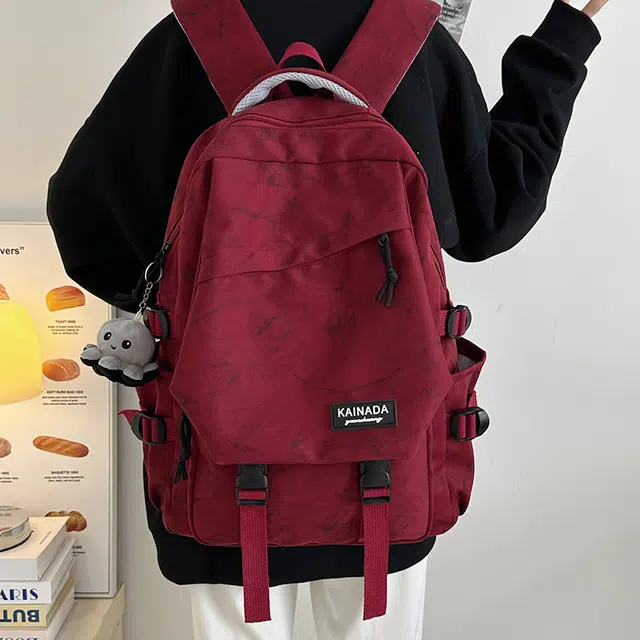 泰克森 百搭轻便拉链开合 尼龙 双肩包 女款 米白色/黑色/酒红色/绿色