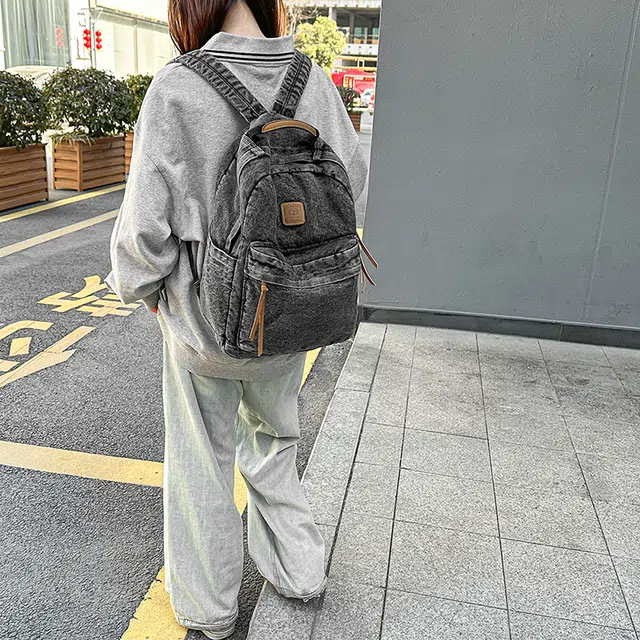泰克森 大容量 潮流 时尚 牛仔布 双肩包 男女同款情侣款 黑色/浅蓝色/蓝色
