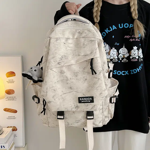 泰克森 百搭轻便拉链开合 尼龙 双肩包 女款 米白色/黑色/酒红色/绿色