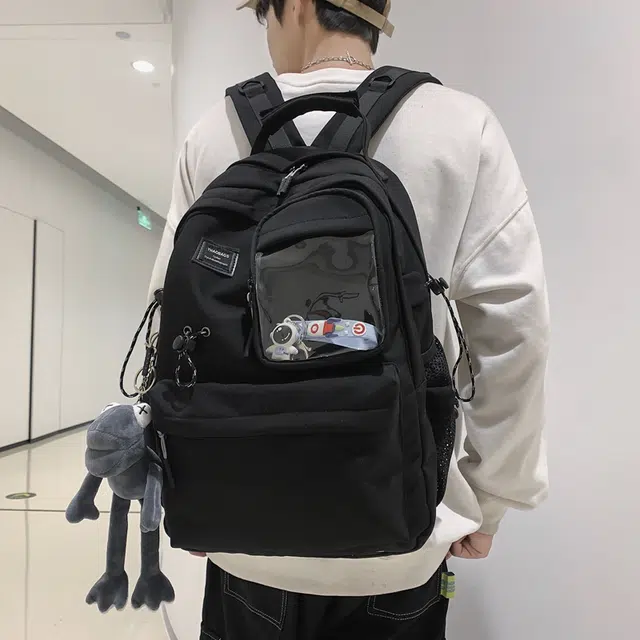 泰克森 大容量简约出行背包 尼龙 双肩包 男女同款情侣款 白色/黑色