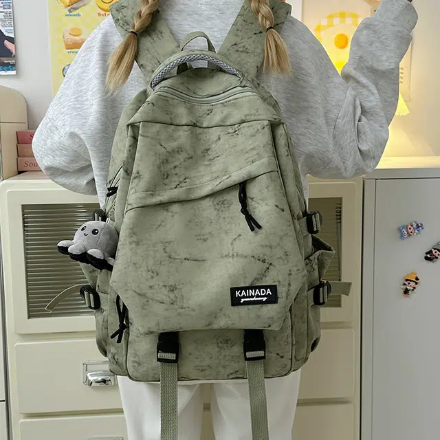 泰克森 百搭轻便拉链开合 尼龙 双肩包 女款 米白色/黑色/酒红色/绿色