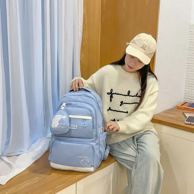 泰克森 纯色简约刺绣字母休闲拼接 尼龙 双肩包 常规 男女同款情侣款 黑色/蓝色/粉色/绿色/紫色