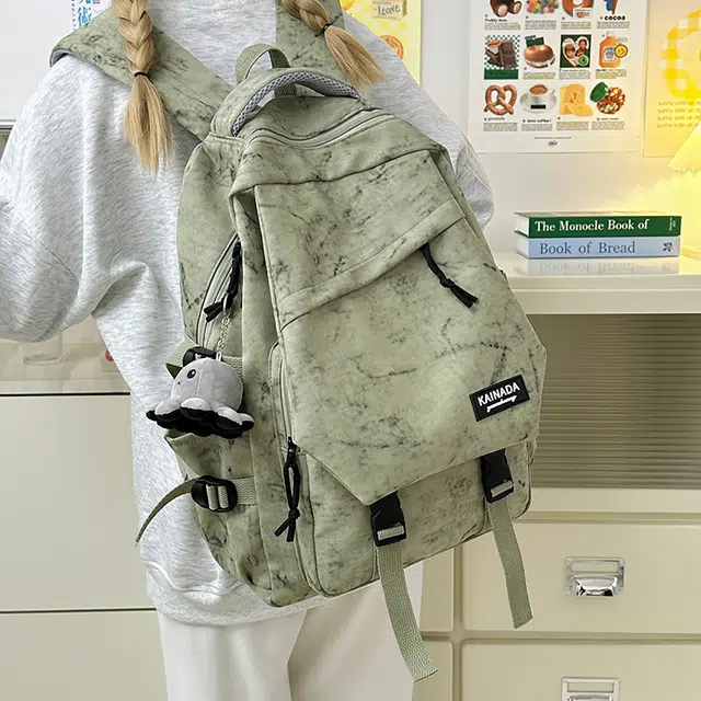 泰克森 百搭轻便拉链开合 尼龙 双肩包 女款 米白色/黑色/酒红色/绿色