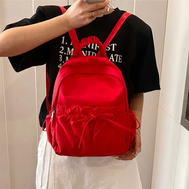 泰克森 时尚可爱休闲简约背包 牛津纺 双肩包 常规 男女同款情侣款 米白色/黑色/红色/蓝色/粉色
