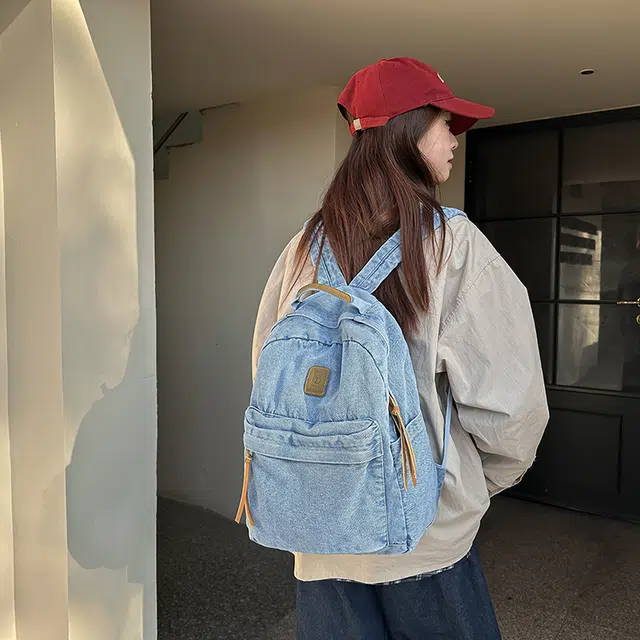 泰克森 大容量 潮流 时尚 牛仔布 双肩包 男女同款情侣款 黑色/浅蓝色/蓝色