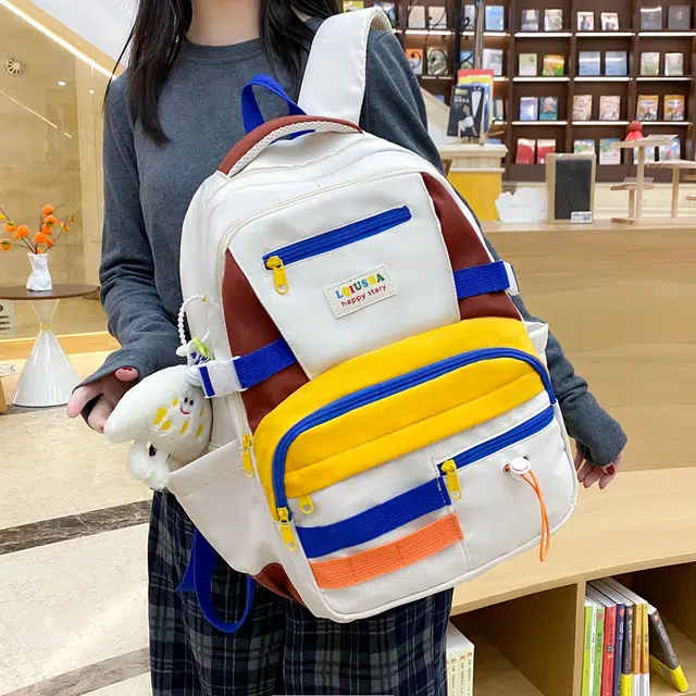 泰克森 大容量休闲简约出行 尼龙 双肩包 男女同款情侣款 黑色/黄色/蓝色/粉色