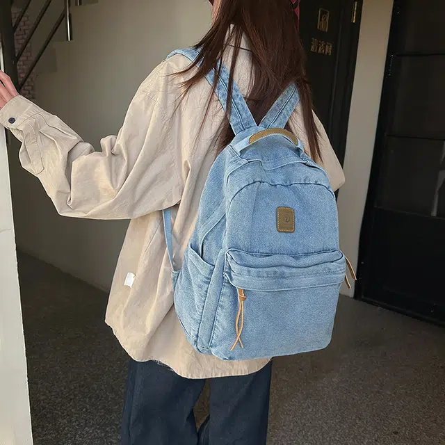泰克森 大容量 潮流 时尚 牛仔布 双肩包 男女同款情侣款 黑色/浅蓝色/蓝色