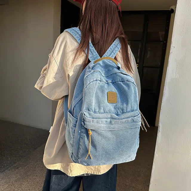 泰克森 大容量 潮流 时尚 牛仔布 双肩包 男女同款情侣款 黑色/浅蓝色/蓝色