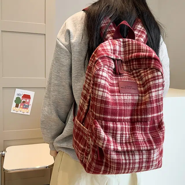 泰克森 大容量 时尚 潮流 呢子 双肩包 常规 男女同款情侣款 米白色/黑色/红色/卡其色