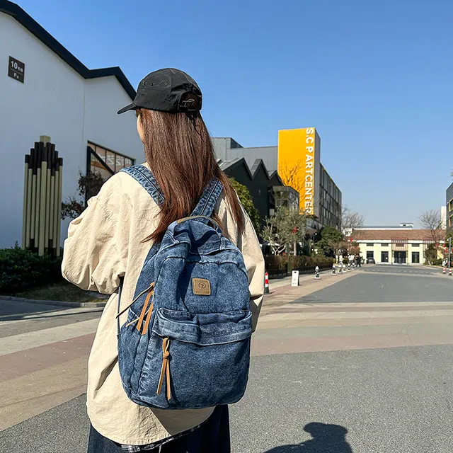 泰克森 大容量 潮流 时尚 牛仔布 双肩包 男女同款情侣款 黑色/浅蓝色/蓝色