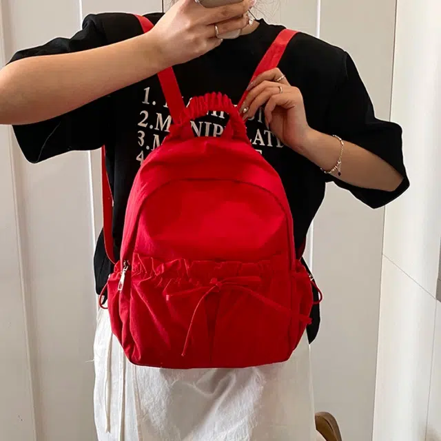 泰克森 时尚可爱休闲简约背包 牛津纺 双肩包 常规 男女同款情侣款 米白色/黑色/红色/蓝色/粉色