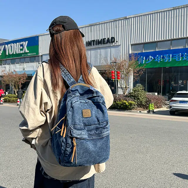 泰克森 大容量 潮流 时尚 牛仔布 双肩包 男女同款情侣款 黑色/浅蓝色/蓝色