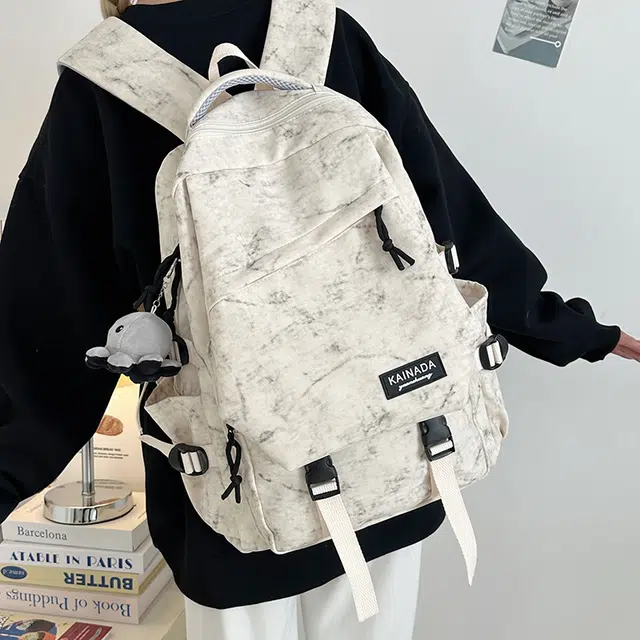 泰克森 百搭轻便拉链开合 尼龙 双肩包 女款 米白色/黑色/酒红色/绿色