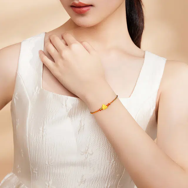 中国黄金 央创时尚 福字金粽五彩手绳 一举高粽小众精致设计 足金 一口价 手链 男女同款情侣款 礼盒