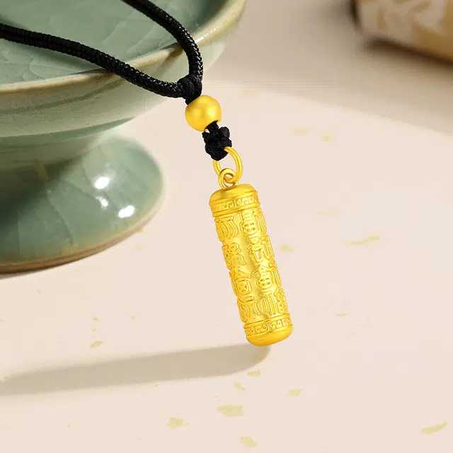 中国黄金 央创时尚 百福金柱 福气绵绵万事如意 转运金珠 手工编绳 复古轻奢设计 表白礼物 节日 送礼 足金 一口价 黄金项链 男女同款情侣款