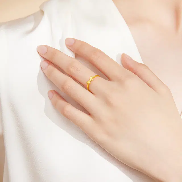中国黄金 央创时尚 蝴蝶结指环 小众轻奢少女心百搭简约 精致 足金 按克计价 戒指 女款 表白女神礼品礼盒