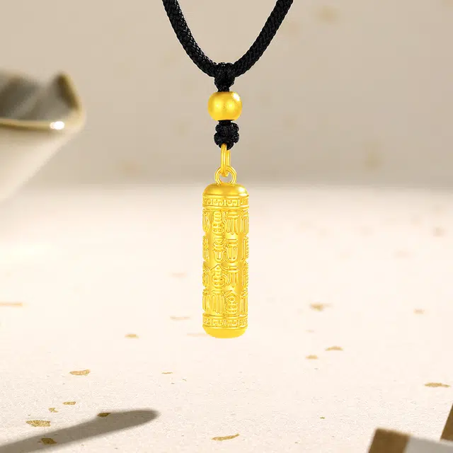 中国黄金 央创时尚 百福金柱 福气绵绵万事如意 转运金珠 手工编绳 复古轻奢设计 表白礼物 节日 送礼 足金 一口价 黄金项链 男女同款情侣款
