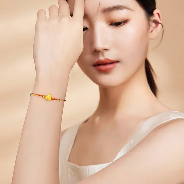 中国黄金 央创时尚 福字金粽五彩手绳 一举高粽小众精致设计 足金 一口价 手链 男女同款情侣款 礼盒