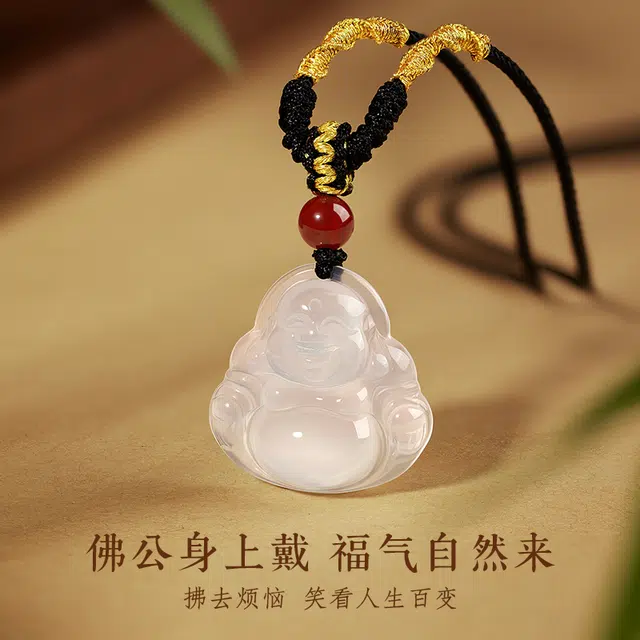 中国黄金 央创时尚 弥勒佛 新中式轻奢小众设计 古风 笑口常开本命佛 好运 玉髓 项链 女款