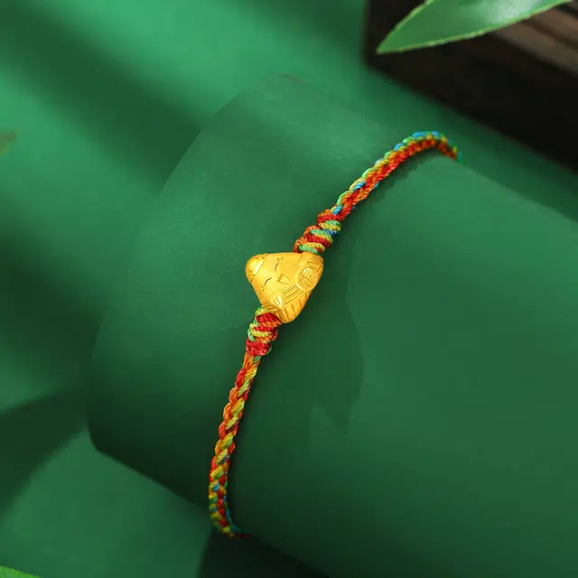 中国黄金 央创时尚 福字金粽五彩手绳 一举高粽小众精致设计 足金 一口价 手链 男女同款情侣款 礼盒