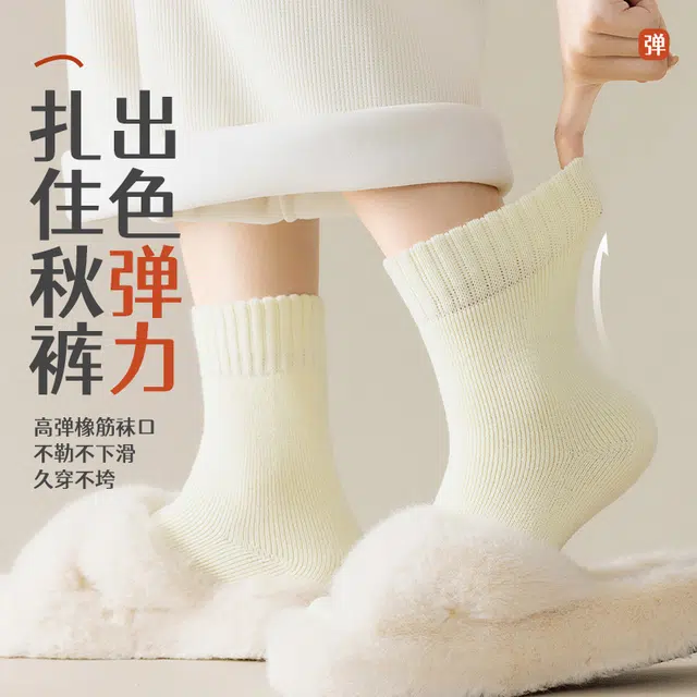 顶瓜瓜 加厚保暖毛绒不臃肿超厚抗菌棉袜亲肤舒适防寒纯色简约雪地 冬季中筒袜 女款 组合装