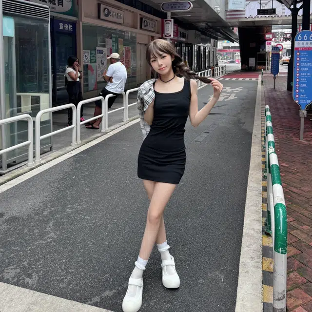 美丽衣橱 纯色修身方领短款无袖连衣裙 女款 黑色