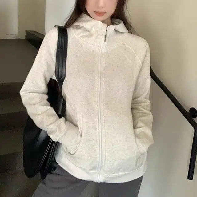 美丽衣橱 美式复古修身外套显瘦纯欲风辣妹连帽瑜伽服卫衣 女款 灰色