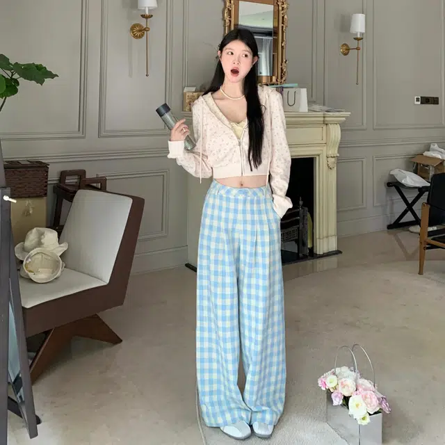 美丽衣橱 韩系甜美碎花连帽宽松小个子卫衣 女款 米白色