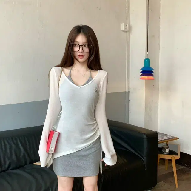 美丽衣橱 美式辣妹纯欲防晒罩衫薄款小个子挂脖背心上衣两件套长袖裙装套装 女款