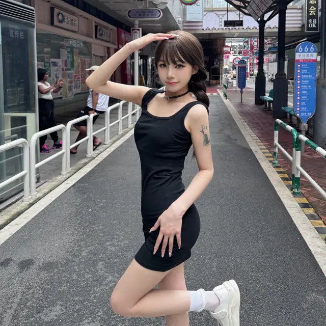 美丽衣橱 纯色修身方领短款无袖连衣裙 女款 黑色
